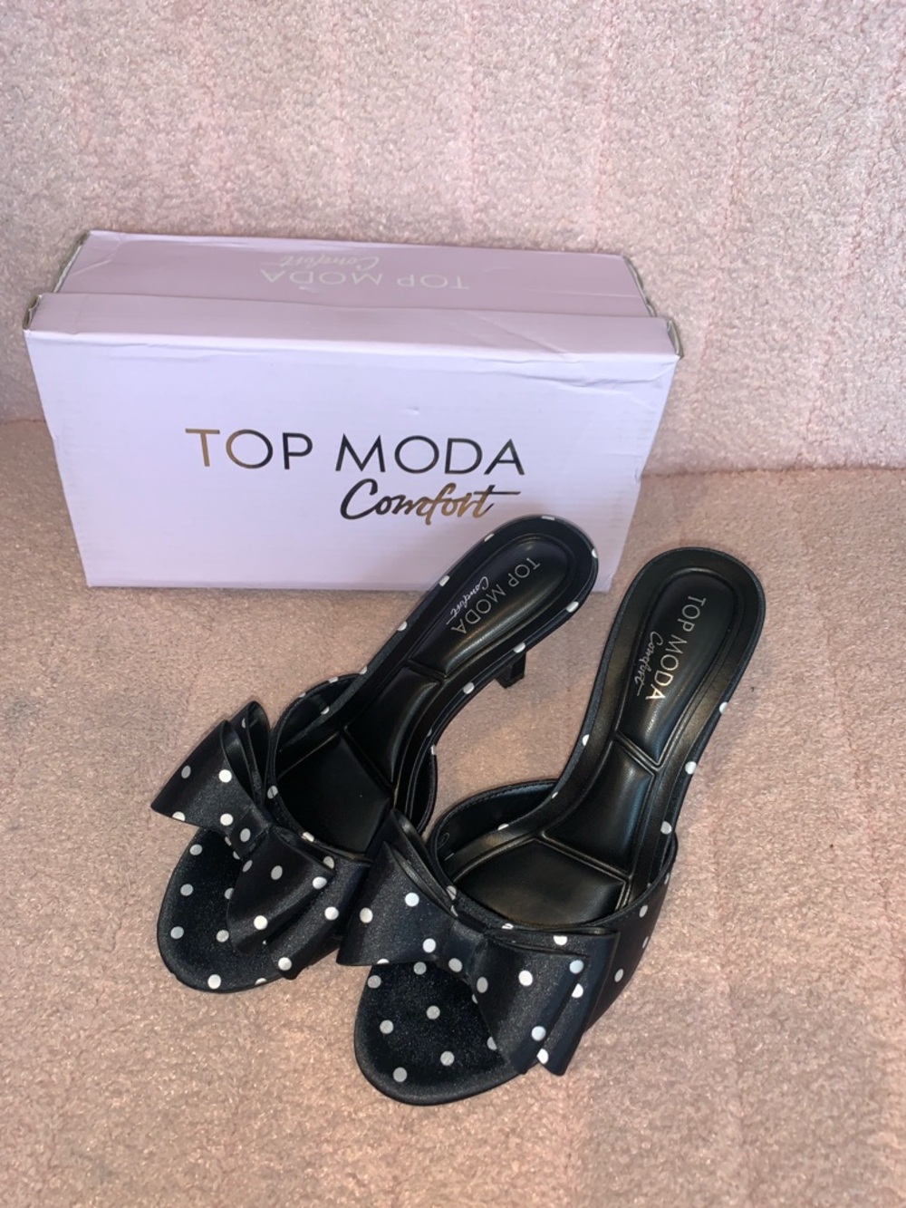 TOP Moda Black Polka Dot Bow Slide Mules